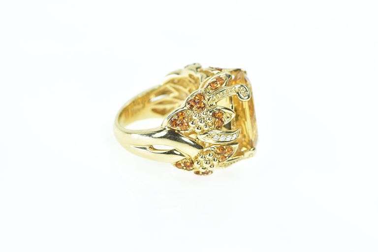 14K Yellow Gold Elaborate Citrine Diamond Floral Cocktail Ring
