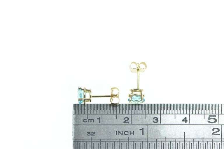 14K Yellow Gold Oval Faceted Blue Topaz Solitaire Stud Earrings