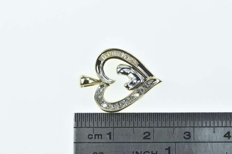 10K Yellow Gold Heart Mother Child Diamond Love Pendant