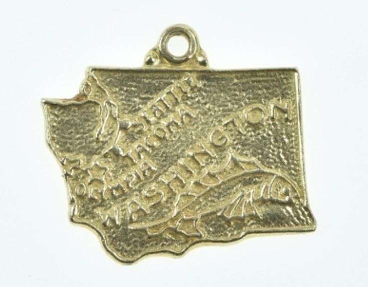 10K Yellow Gold Washington State USA Map Travel Charm/Pendant