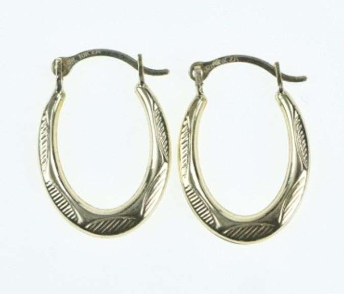 10K Yellow Gold Puffy Vintage Oval Hoop Fashion Earrings