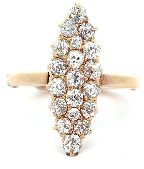 1.00ctw Old Mine Cut Diamond Cluster Marquise Shaped Ring in 14K