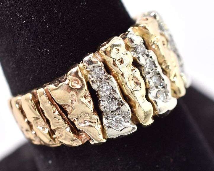 Superb 14K Yellow Gold Nugget Diamond Ring