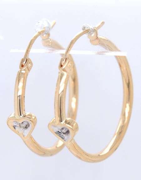 10kt 2 tone gold diamond heart hoop earrings