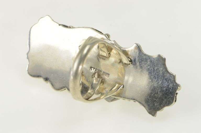 Sterling Silver Southwestern Black Onyx Leaf Feather Ring