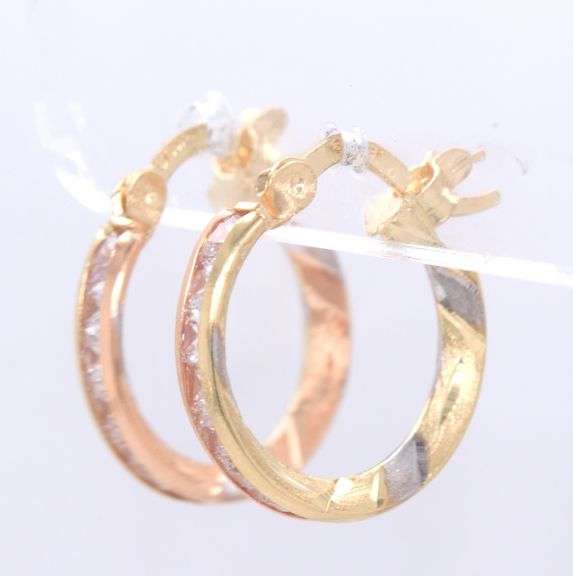 14kt Tri color gold CZ mini hoop earrings
