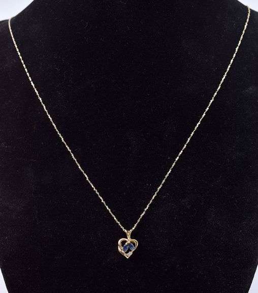 Lovely 14K Yellow Gold Heart Pendant with Blue Sapphire and Diamond Gemstones
