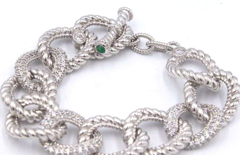 Signed Judith Ripka cubic zirconia link bracelet