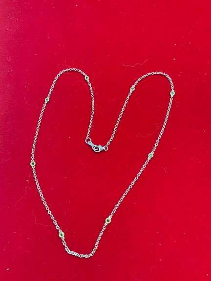 BRAND NEW 18K WHITE GOLD EMERALD STATION NECKLACE