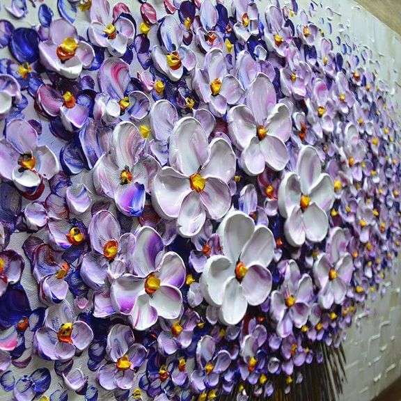 Palette Knife Style Hand-Painted: Violet Reverie Floral Abstract