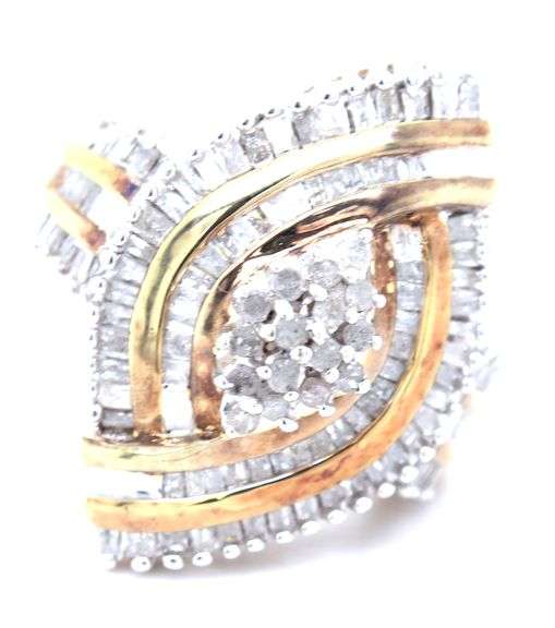 Lot of 2 Baguette and round diamond rings in 925 sterling silver