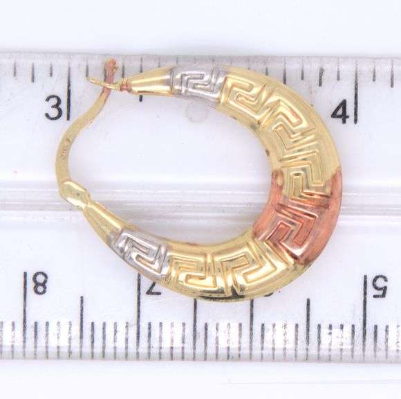 14kt Tri color gold Greek style oval hoop earrings