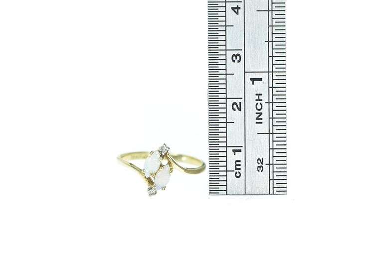 10K Yellow Gold Marquise Natural Opal Diamond Accent Ring