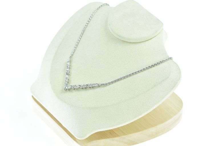 14K White Gold 1.50 Ctw Diamond Chevron Wheat Chain Necklace