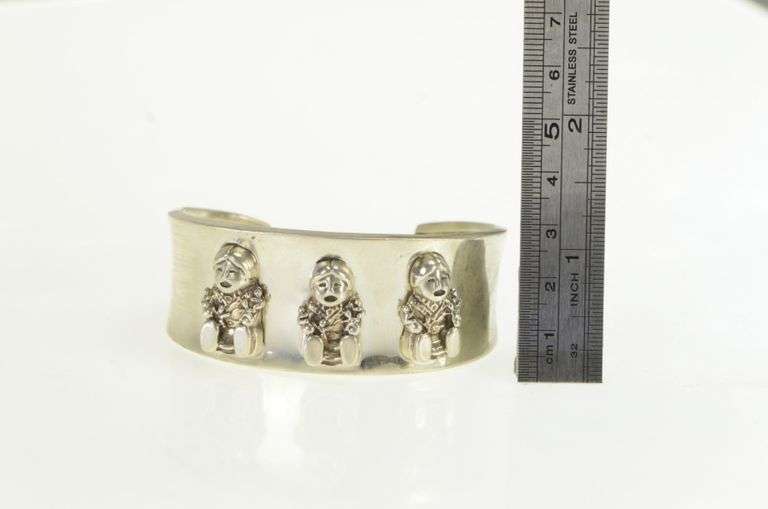 Sterling Silver Southwestern Kachina Doll Ornate Cuff Bracelet