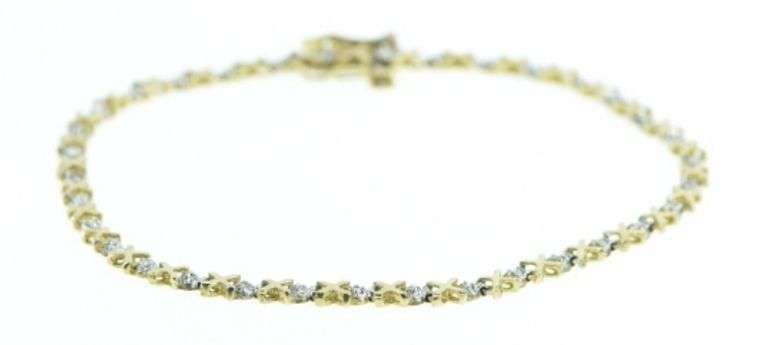 10K Yellow Gold Diamond X Criss Cross Vintage Tennis Bracelet