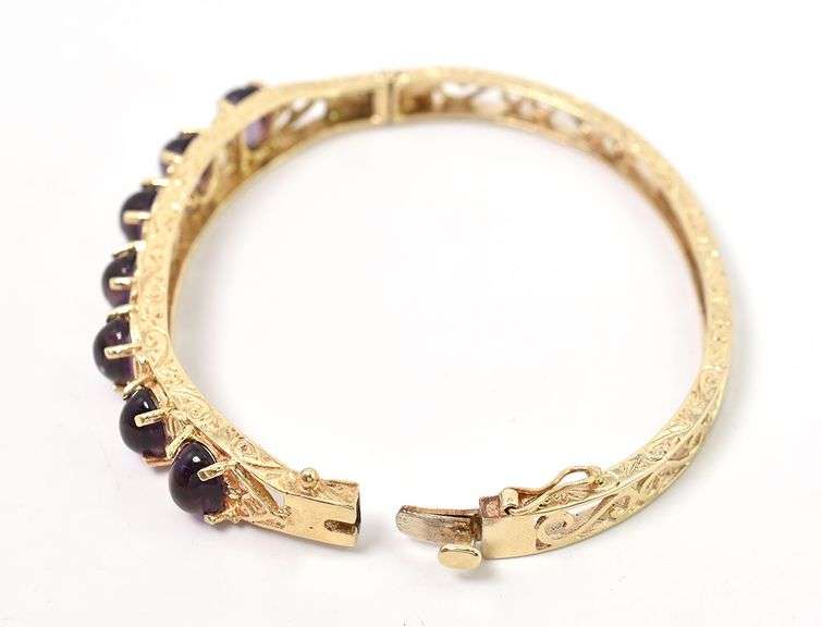 Wow Factory 14K Yellow Gold Amethyst Bangle Bracelet