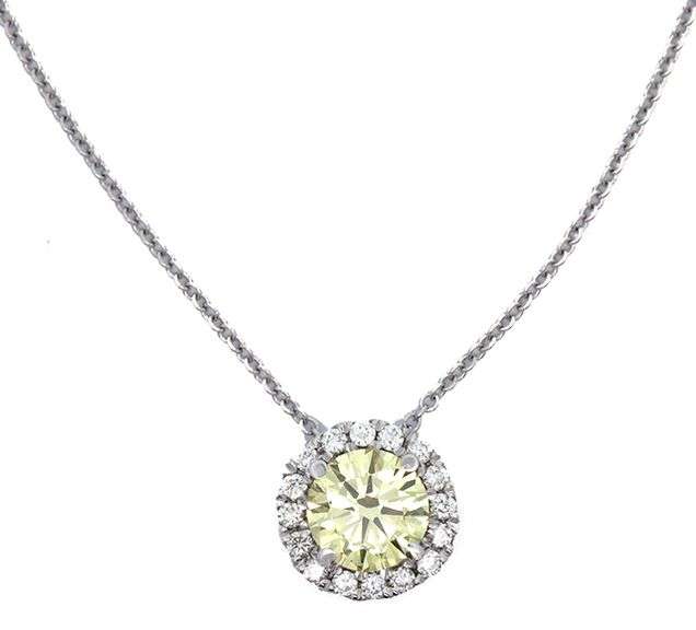 0.98ct Round Irradiated Yellow Diamond and 0.21ctw White Diamond Halo Pendant Necklace in 18K