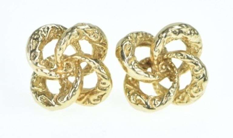 14K Yellow Gold Vintage Four Coil Knot Spiral Stud Earrings