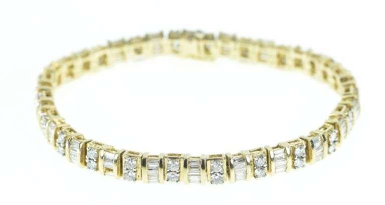 14K Yellow Gold 7.00 Ctw Diamond Vintage Tennis Bracelet