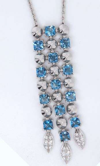 Bvlgari 3 row Drop necklace 18kt with blue topaz and diamonds
