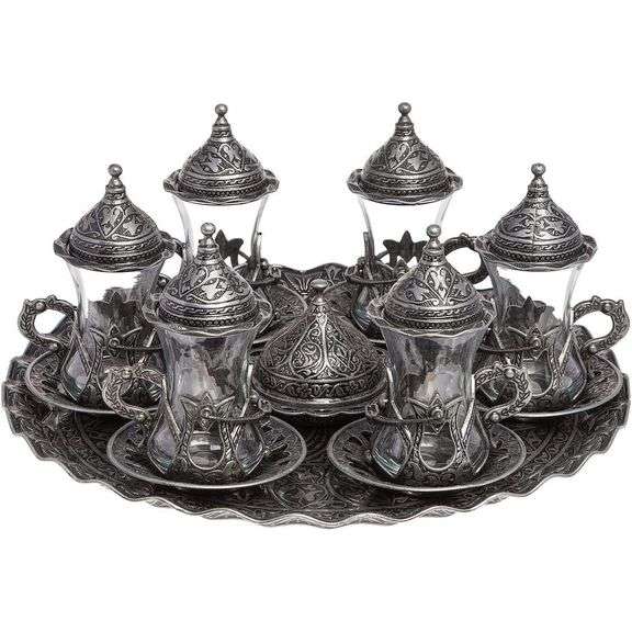 Antique Black Handmade Turkish Tea Set