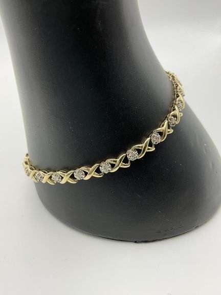 5.3g 10k Yellow Gold XO Diamond Bracelet 7"