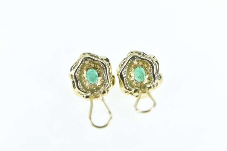 14K Yellow Gold 2.75 Ctw Emerald Diamond French Clip Earrings