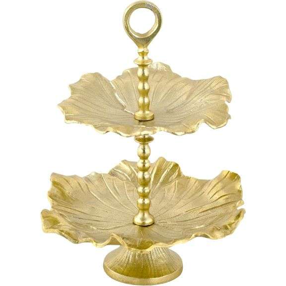 Golden Leaf 2-Tiered Serving Stand