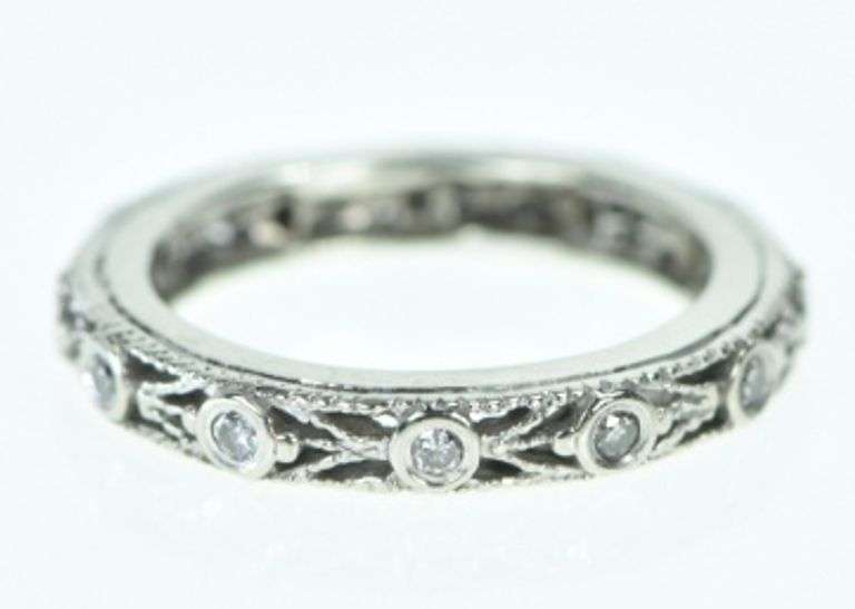 14K White Gold 3.5mm Diamond Ornate Eternity Band Ring