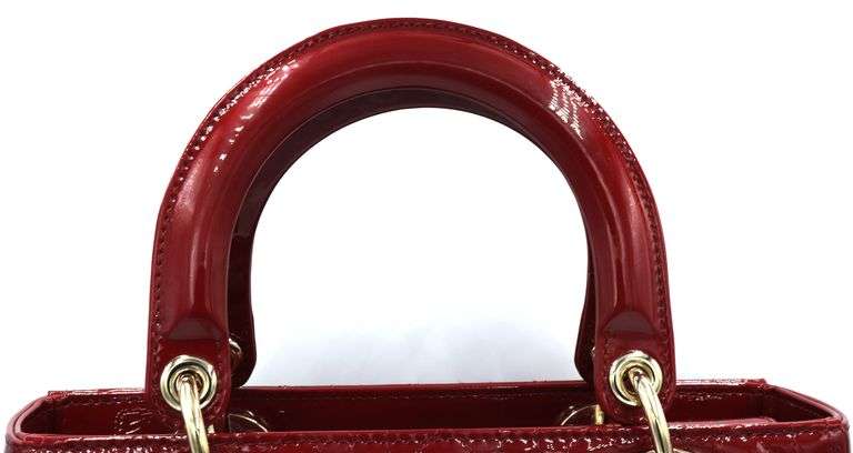 Christian Dior Lady Dior medium red Patent purse