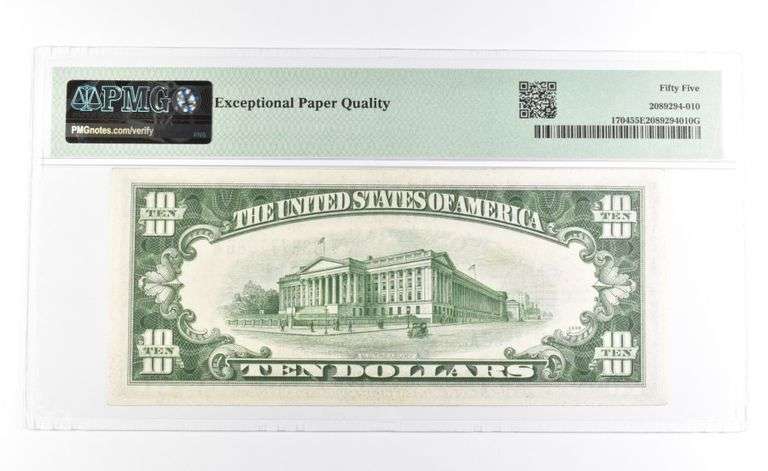 PMG 55 AU EPQ 1934 C $10 Silver Certificate Blue Seal Fr#1704