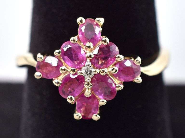 Gorgeous 14K Yellow Gold Pink Sapphire and Diamond Ring