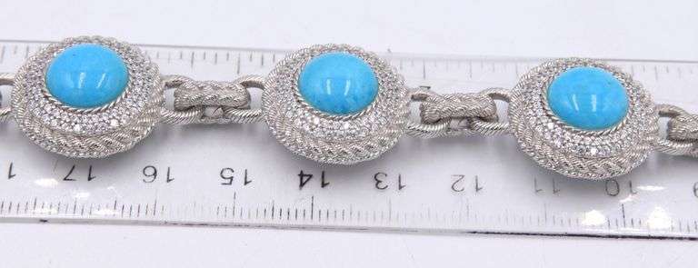 Signed Judith Ripka 925 sterling silver Turquoise link bracelet