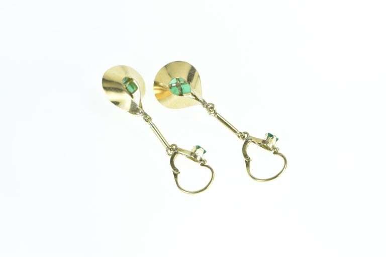 18K Yellow Gold Retro Princess Emerald Cluster Dangle Earrings