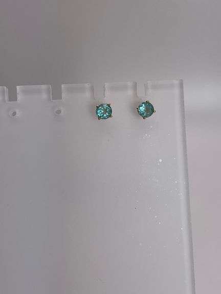 .8g 14k YG Earrings Blue Stones