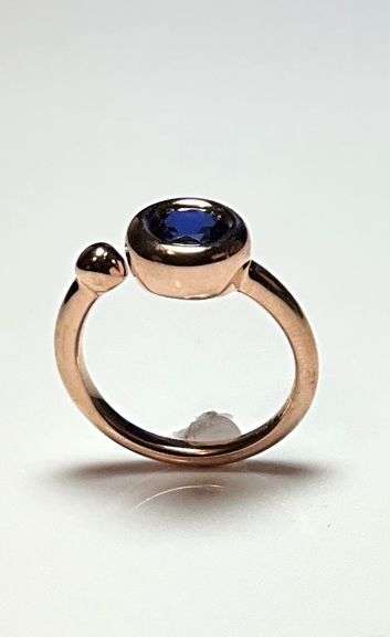 14 Kt Rose Gold Plate Lab Blue Sapphire Ring