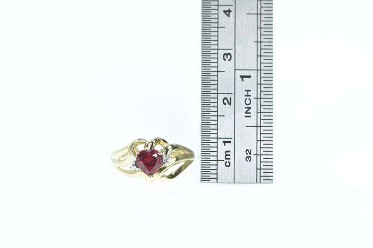 10K Yellow Gold Heart Syn. Ruby Diamond Accent Ring