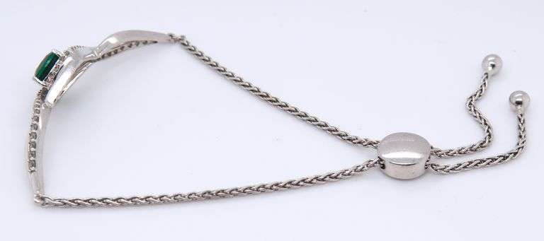 Sterling Silver Green and White Cubic Zirconia Bracelet