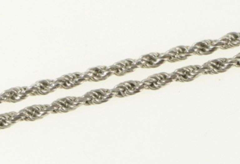 14K White Gold 1.5mm Rolling Rope Twist Link Chain Necklace