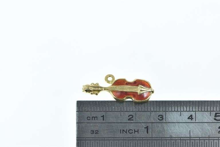 18K Yellow Gold Enamel Violin Musical Instrument Music Charm/Pendant