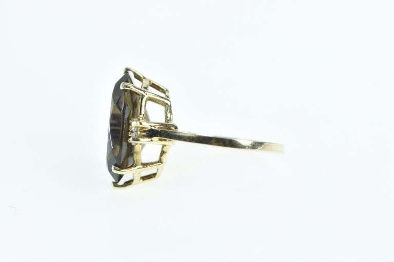 10K Yellow Gold Smoky Quartz Vintage Diamond Accent Ring
