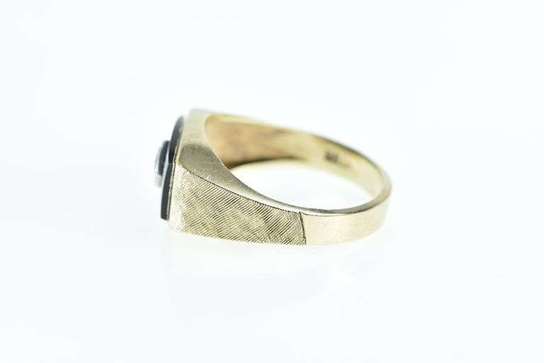 10K Yellow Gold Squared Black Onyx Diamond Men's Ring