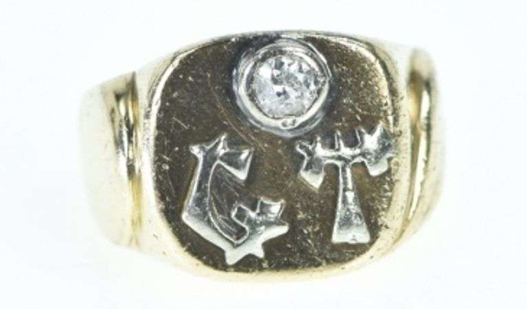 14K Yellow Gold Art Deco G T Monogram Diamond Initials Ring