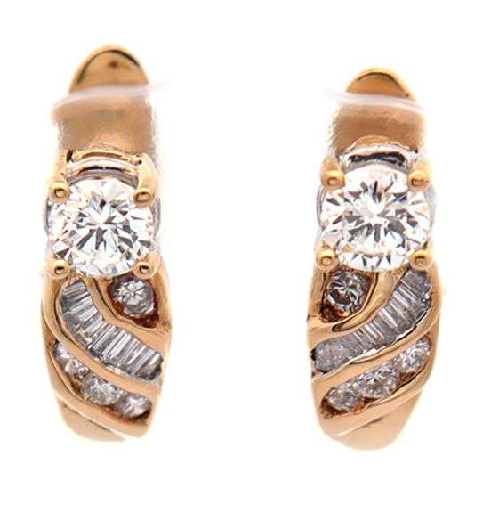 0.80ctw Round and Baguette Diamond Huggie Hoop Earrings in 18K