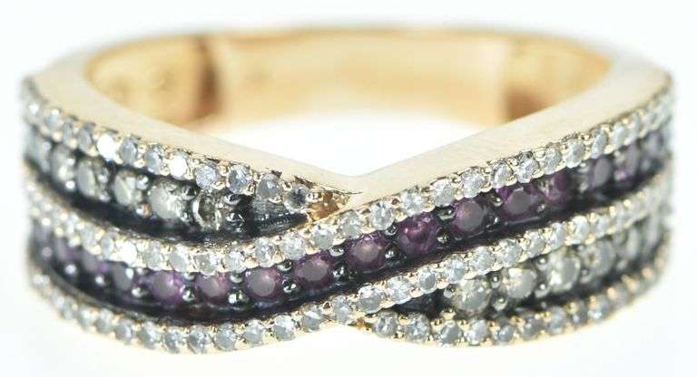 14K Rose Gold Pink Sapphire Pave Diamond Wavy Band Ring