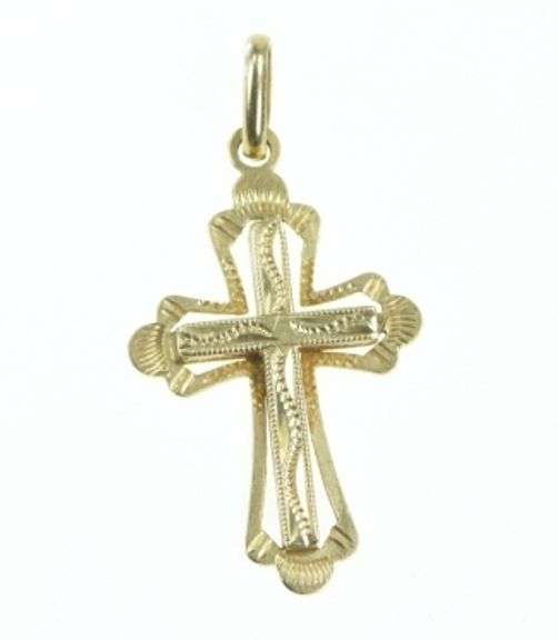 18K Yellow Gold Cross Christian Faith Symbol Religious Charm/Pendant