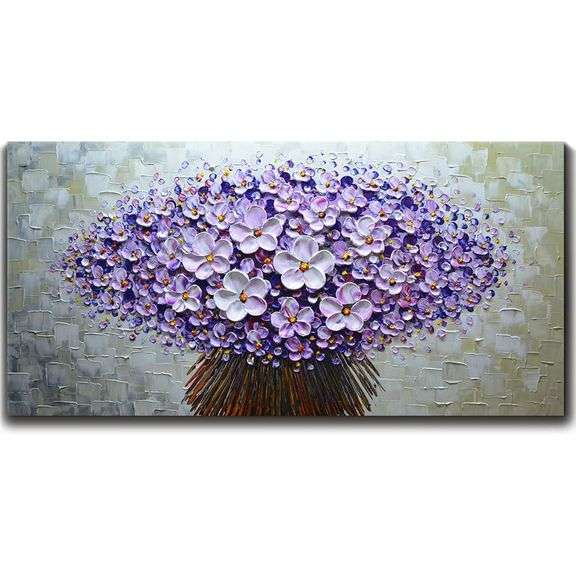 Palette Knife Style Hand-Painted: Violet Reverie Floral Abstract