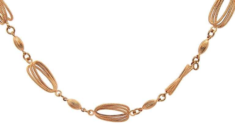 Polished Fancy Oval Rope Link Station Necklace in 18K
