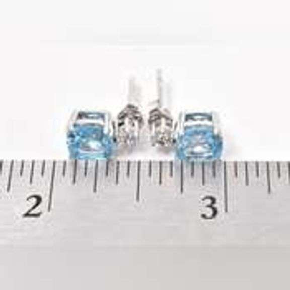 Sparkling 925 Blue Topaz and CZ Gemstone Stud Earrings